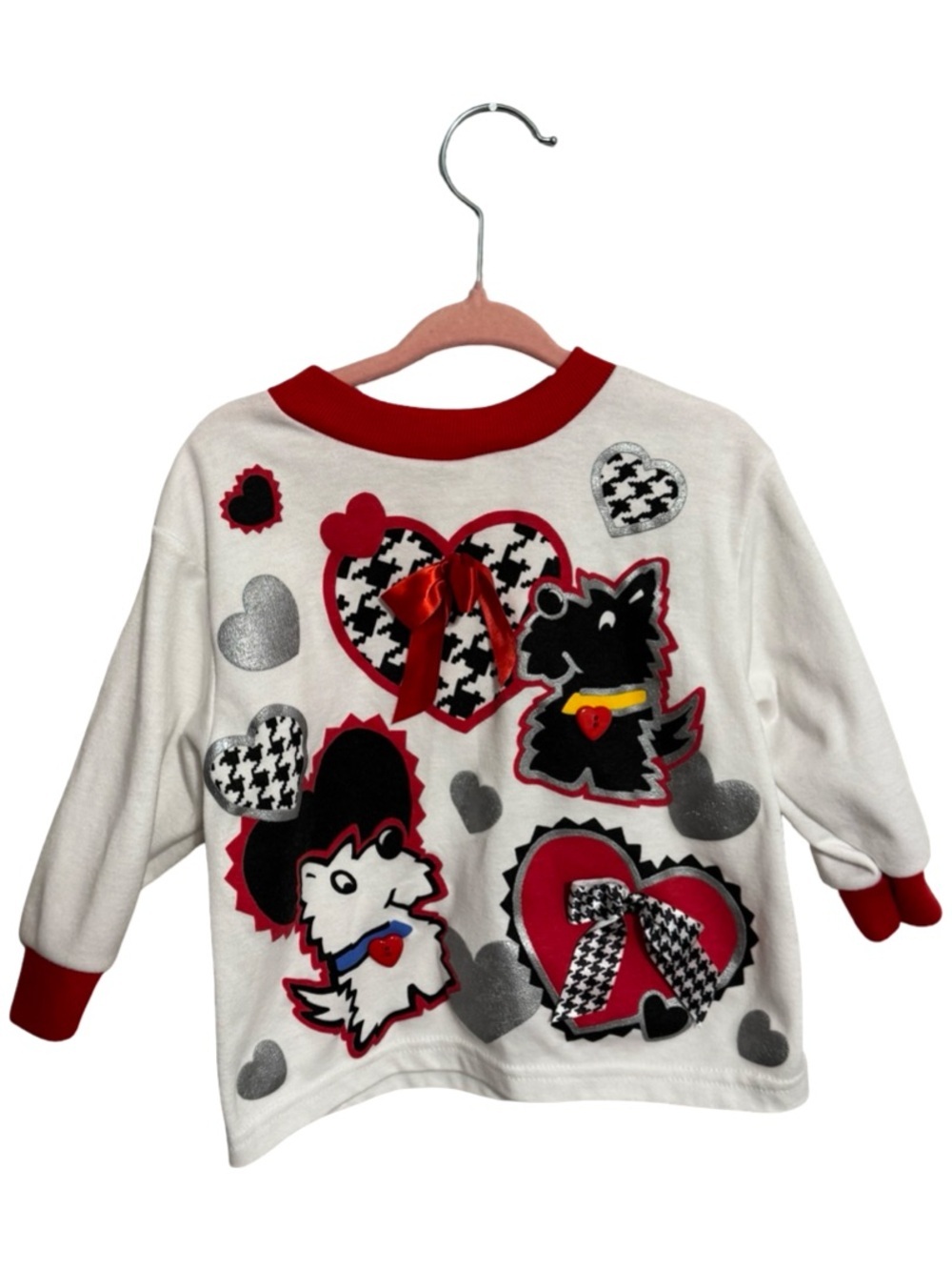 Vintage Health-Tex Girls Red & Black Scottie Dog Long Sleeve Shirt Size 2T